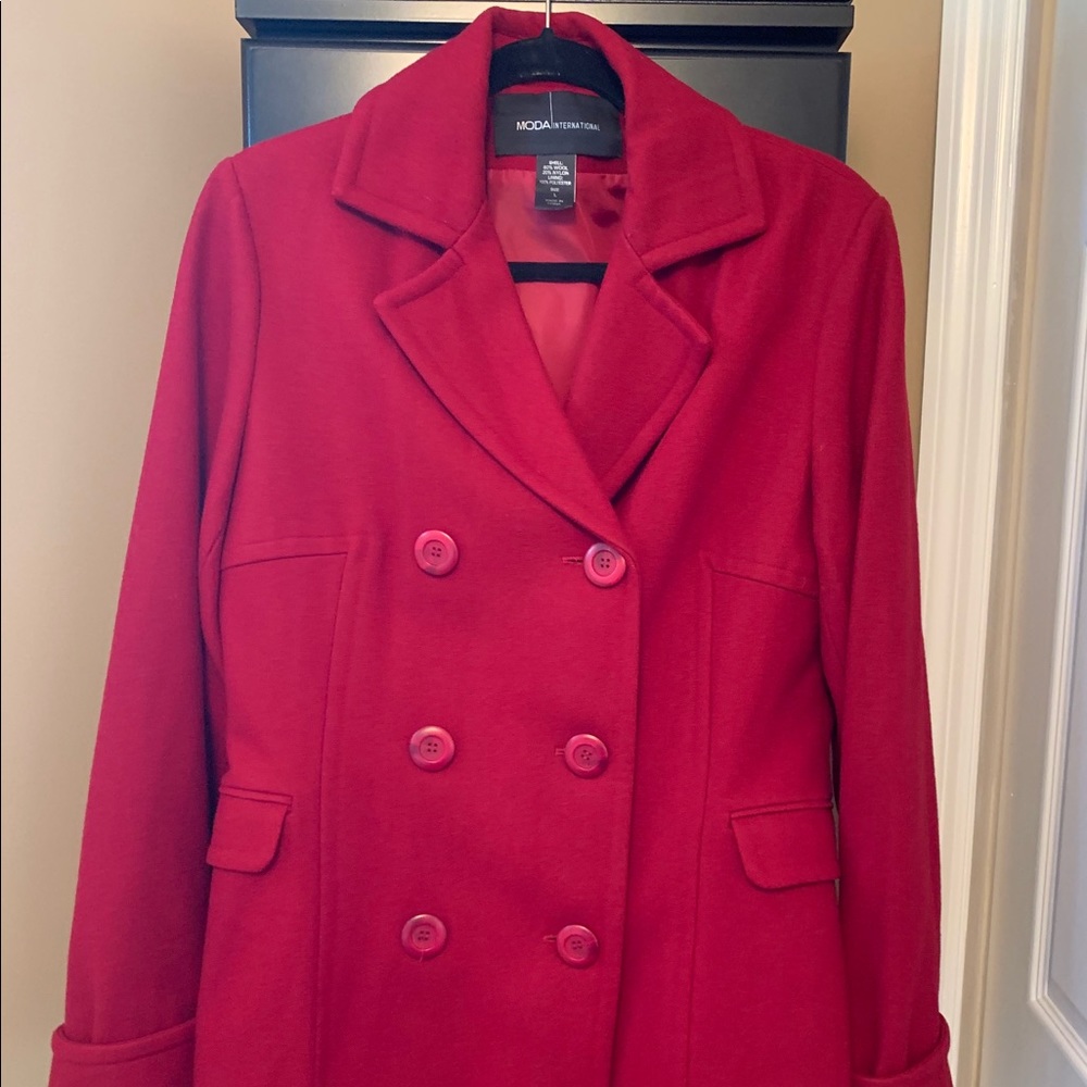 Red Wool Pea Coat Size L